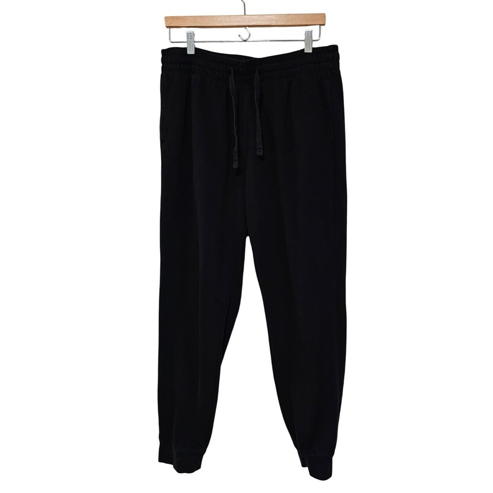 H&M Mens Large Jogger Sweatpants Black Fleece Drawstring Athleisure Loungewear ~